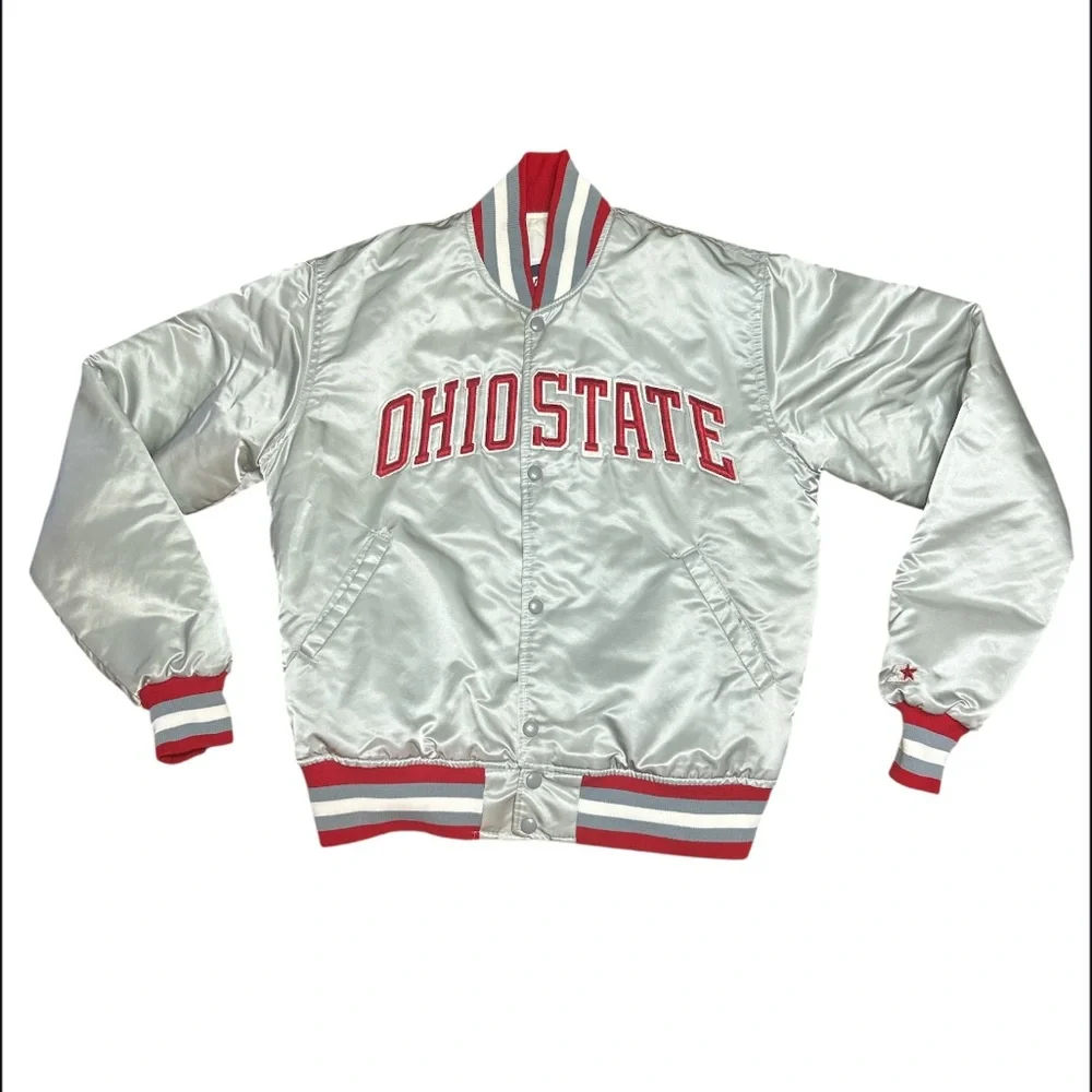 Vintage Ohio State University Satin Starter Jacket Size:M Color:Silver/Red/wht